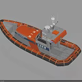 Orange and Gray Rescue Boat with Antenna Open Deck and Fenders for Water Transport