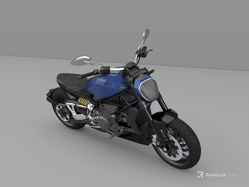 Sleek Modern Blue Black Motorcycle With Leather Seat Chrome Handlebars And Wheels 3d model 