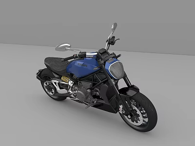 Sleek Modern Blue Black Motorcycle With Leather Seat Chrome Handlebars And Wheels 3d model