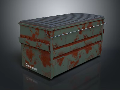 Rusty Green Metal Storage Box As Practical Household Item With Lid And Worn Surface 3d model