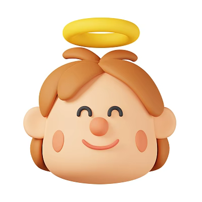 Cute Angel Character With Yellow Halo Brown Hair And Smiling Blush Cheeks 3d model