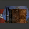 Multiple Red Gray Orange Rustic Industrial Storage Drums With Blue Cloth Covered Equipment