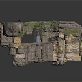 Natural Rocky Landscape Structure With Mossy Greenery And Cave Like Recess