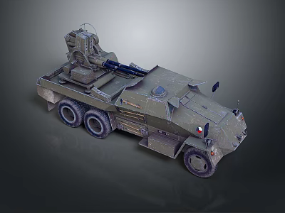 Armored Six Wheeled Military Vehicle With Mounted Cannon And Military Green Exterior Design 3d model