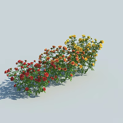 Colorful Vase With Red And Yellow Flowers And Green Leaves On Light Background 3d model