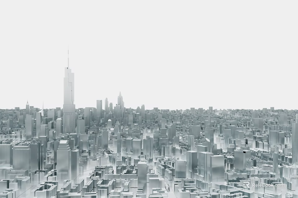Panoramic Modern City Skyline With High Rise Skyscrapers And Urban Buildings 3d model 