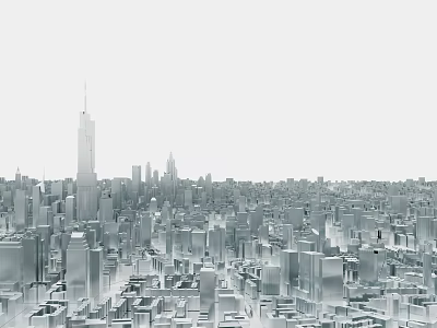 Panoramic Modern City Skyline With High Rise Skyscrapers And Urban Buildings 3d model