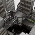 Cyberpunk Style Multi Level Buildings With Industrial Pipes Neon Signs And Mixed Material Roofs
