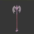 Medieval Battle Axe With Red Handle And Metallic Double Blades Design