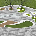 Multiple Tree Planters In Modern Landscape With Paved Surface And Green Lawn Areas 3d model