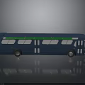 Classic Blue Bus With Green Stripe Windows And Reflective Surface