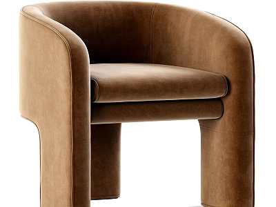 Brown Upholstered Accent Chair With Modern Curved Armrests And Stylish Comfortable Design 3d model