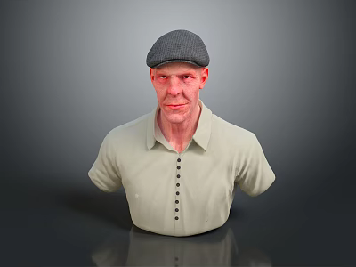Elderly Man Bust Wearing Gray Cap And Light Colored Polo Shirt On Gray Background 3d model