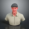 Elderly Man Bust Wearing Gray Cap And Light Colored Polo Shirt On Gray Background