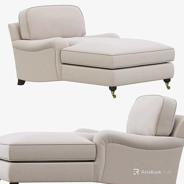 Modern Beige Fabric Chaise Lounge With Comfortable Cushion And Casters 3d model