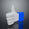 White Thumbs Up Icon With Blue Square On Dark Reflective Background 3d model