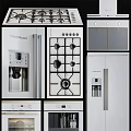 Modern Black Kitchen Appliances Collection With Gas Stove Refrigerator Coffee Maker And Oven