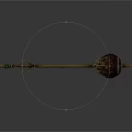 Ancient Medieval Weapon With Long Metal Handle Spiked Head And Ornate Design
