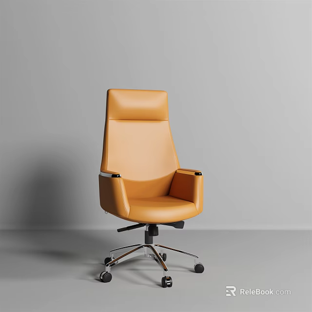 Orange Leather Office Chair With High Backrest Ergonomic Design And Swivel Wheels 3d model 