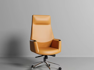 Orange Leather Office Chair With High Backrest Ergonomic Design And Swivel Wheels 3d model