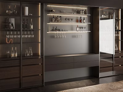 Modern Wine Cabinet Design With Glass Doors Wine Racks And Lighting 3d model