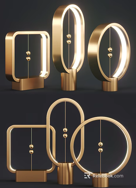 Modern Gold Table Lamps With Geometric Metal Frames And Warm Lighting For Home Decor 3d model 