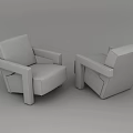 Modern Style Navy Blue Two Single Sofas With Armrests And Fabric Upholstery 3d model