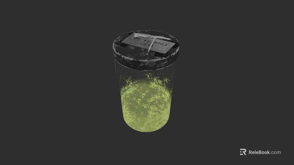 Ceramic Transparent Vessel With Black Lid And Green Liquid Inside 3d model 
