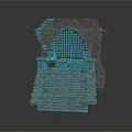 Ancient Stone Architectural Structure With Arch Grille Staircase And Pedestals