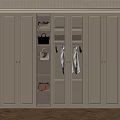 Modern Beige Wardrobe With Glass Doors And Open Shelves For Storage