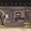 Modern Clothing Store Interior Featuring Arched Elements Clothes Racks Mirrors And Soft Lighting 3d model
