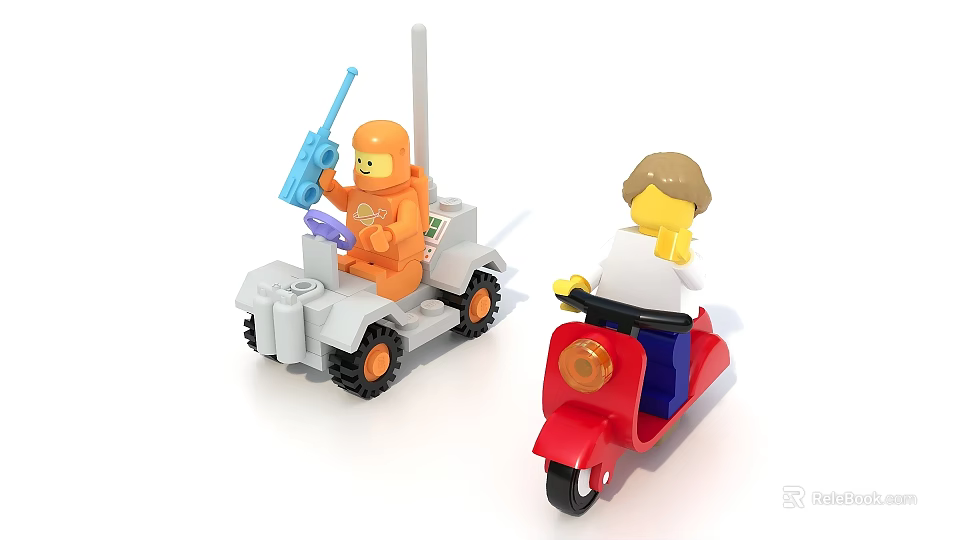 LEGO Characters With Gray Vehicle And Red Scooter 3d model 