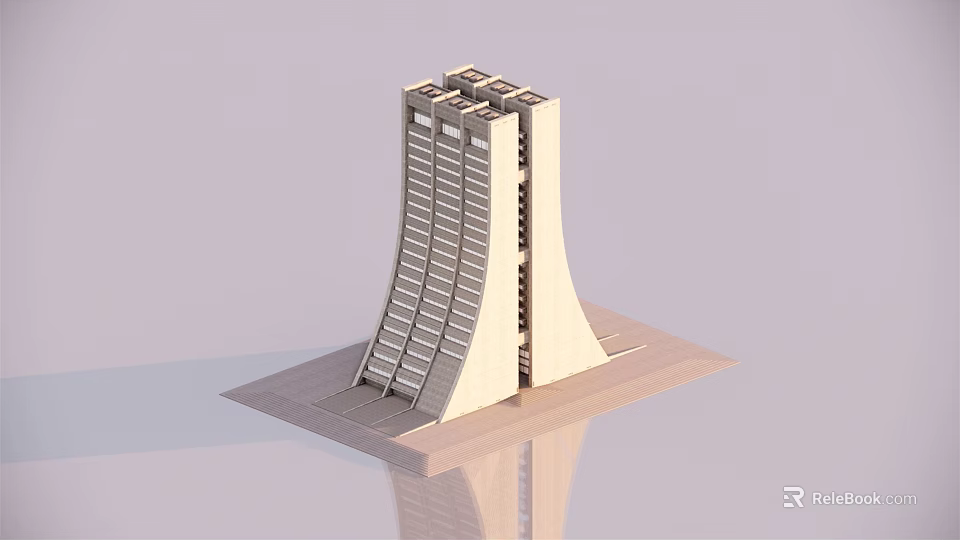 Detailed Modern Architectural Model Featuring Twin Sloped Towers And Square Base 3d model 