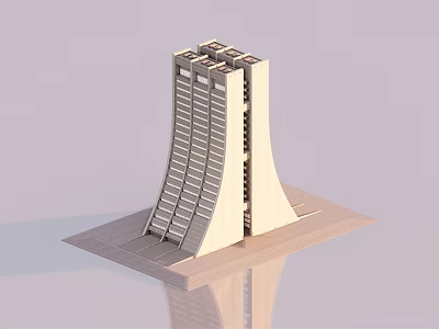 Detailed Modern Architectural Model Featuring Twin Sloped Towers And Square Base 3d model
