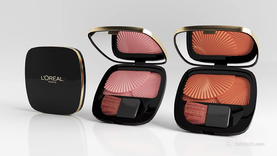 L'Oreal Paris Makeup Palette With Fan Pattern Blusher In Pink Orange Colors Open Close Design 3d model 