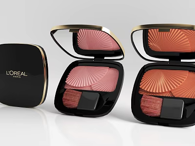 L'Oreal Paris Makeup Palette With Fan Pattern Blusher In Pink Orange Colors Open Close Design 3d model