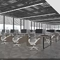 Modern Public Office Space With Open Layout Multiple Workstations Computers Large Windows And City View 3d model