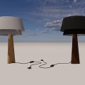 Modern Table Lamps With White And Black Fabric Shades And Light Dark Wooden Pillars