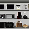 Essential Kitchen Appliances Featuring Microwaves Coffee Maker Kettle Scale Knives And Bread Basket