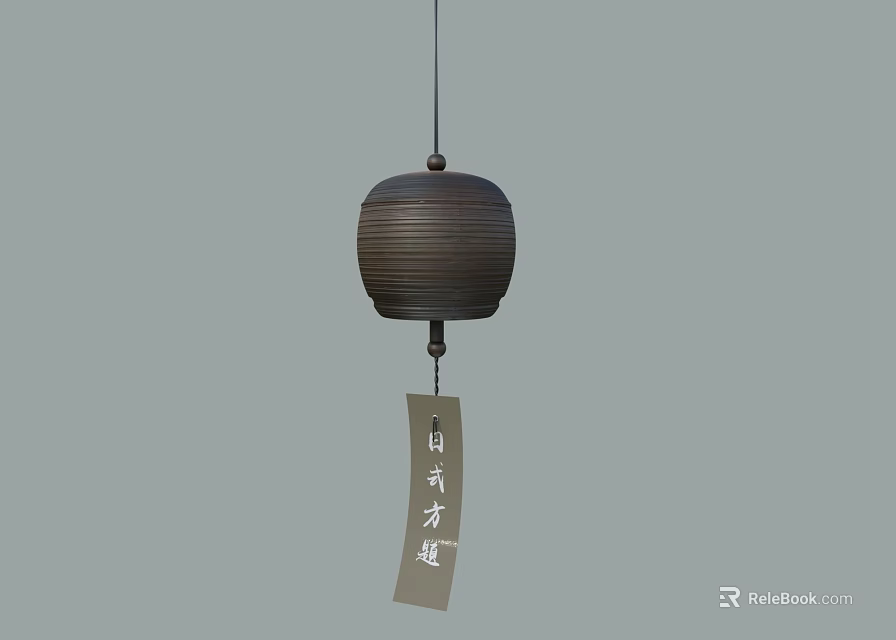 Traditional Japanese Hanging Ornament With Round Striped Texture And Decorative Tag 3d model 