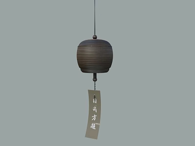 Traditional Japanese Hanging Ornament With Round Striped Texture And Decorative Tag 3d model