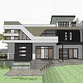 Modern Detached Villa Exterior Design With Large Windows Balconies And Greenery Garden