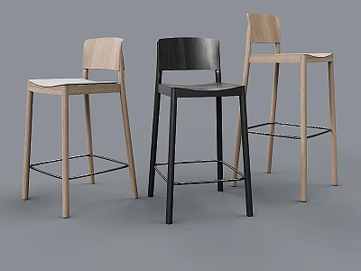 Modern Bar Stools in Light Wood and Black with Minimalist Stylish Design for Kitchen 3d model