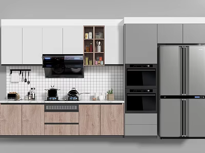 Elegant Modern Kitchen Interior With Wooden Countertop Cabinets And Stainless Steel Appliances 3d model