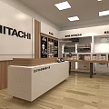 Modern SHARP ITACHI Store Interior With Counter And Product Display Shelves 3d model