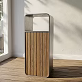 Modern Public Trash Bin With Metal Frame And Wooden Panel Design