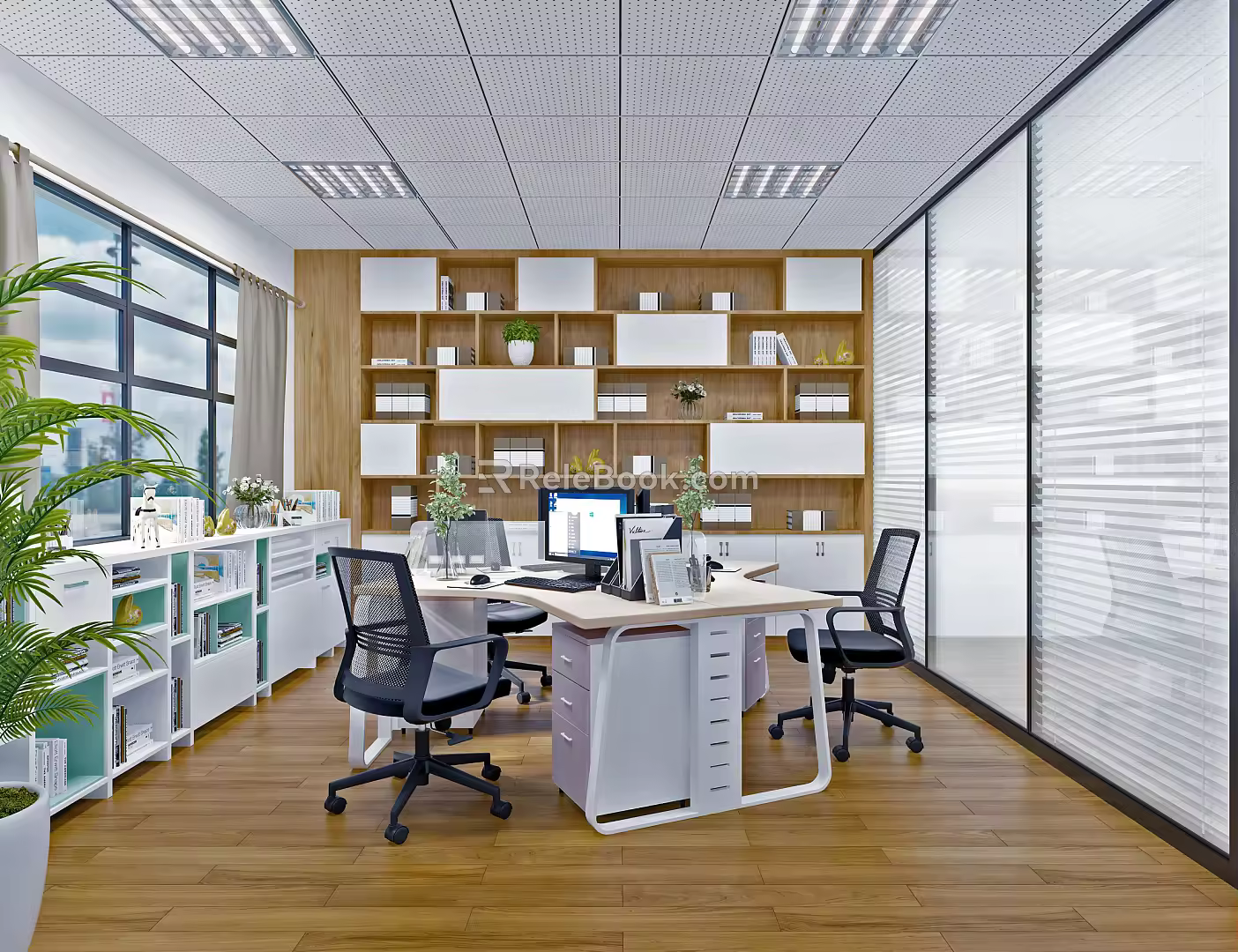 Open office in modern public office area 3d model