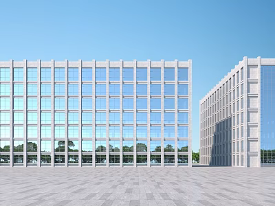 Modern Multi Story Office Building Exterior With Glass Facade Spacious Plaza And Greenery 3d model