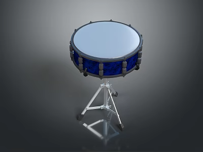 Professional Blue Snare Drum with Silver Hardware and White Drumhead on Tripod Stand 3d model