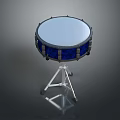 Professional Blue Snare Drum with Silver Hardware and White Drumhead on Tripod Stand